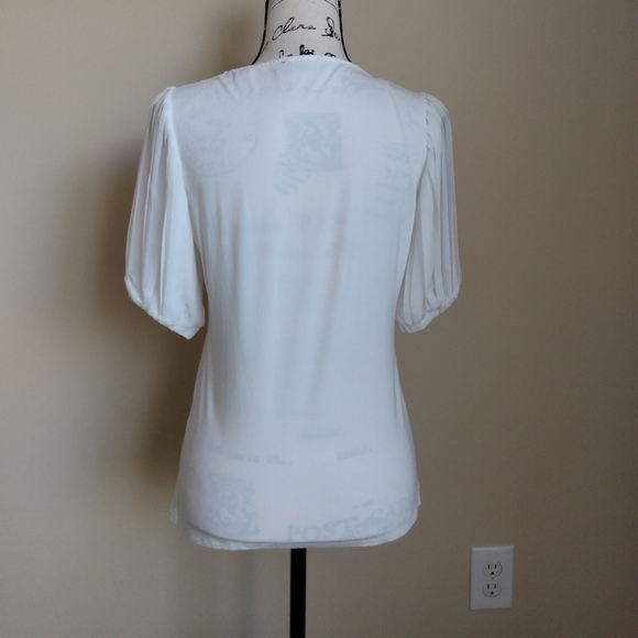 Tahari white ivory pleated puff sleeve top size S - Picture 3 of 8